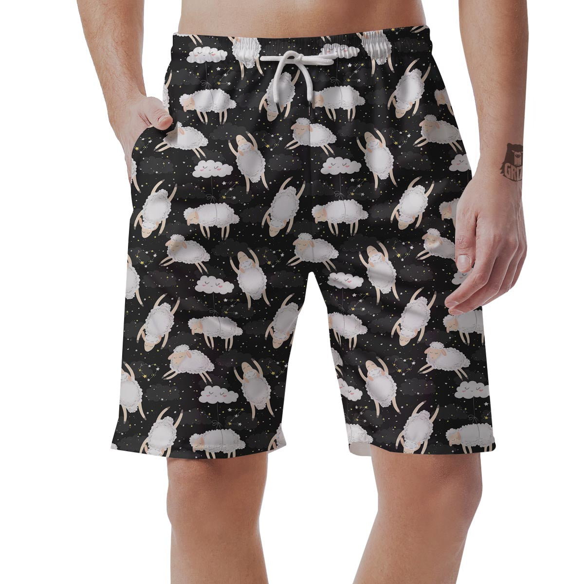 Sheep And Star Print Pattern Men's Shorts-grizzshop
