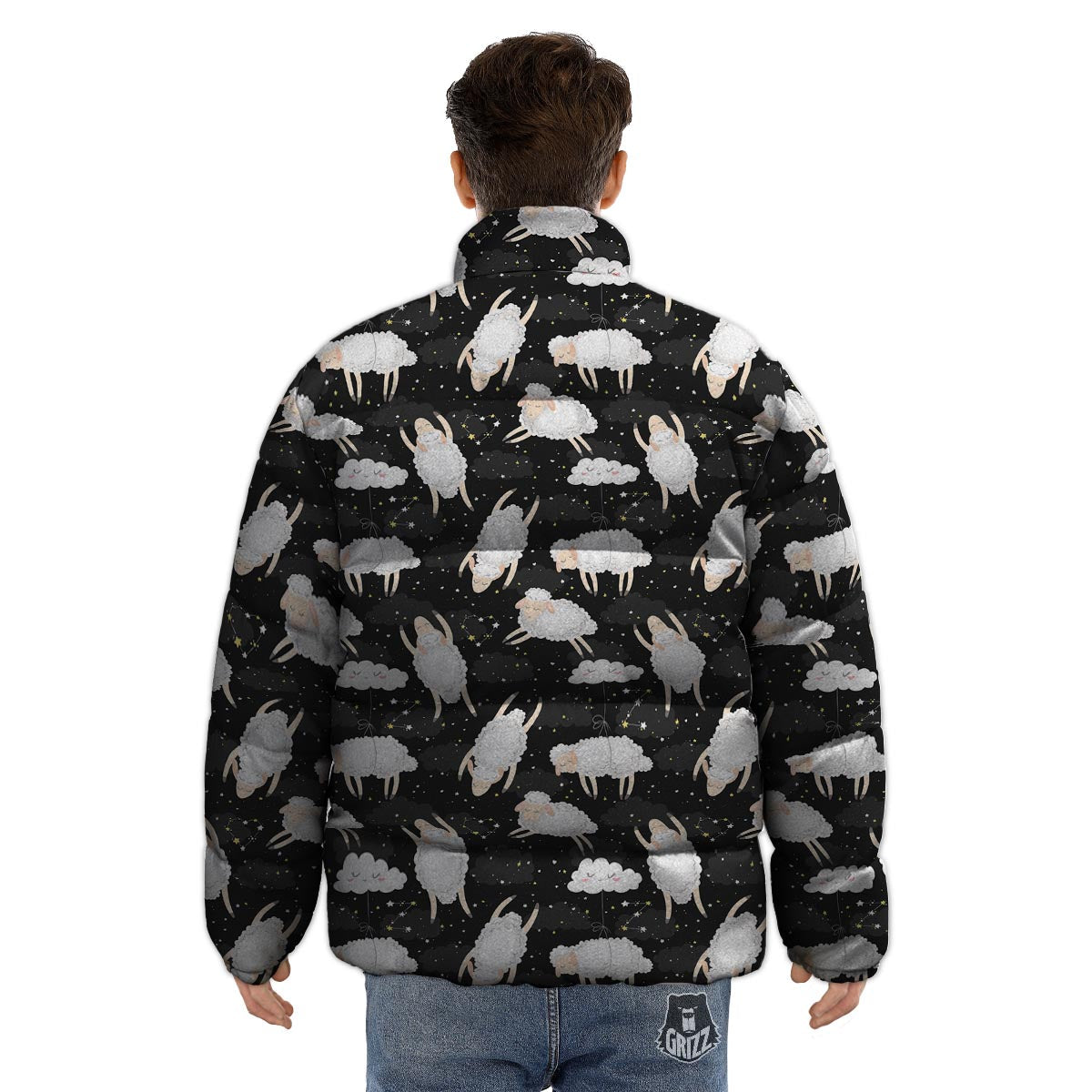 Sheep And Star Print Pattern Puffer Jacket-grizzshop
