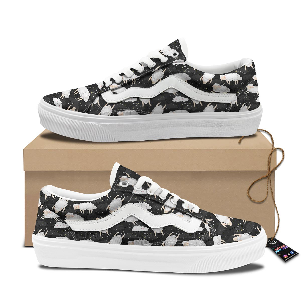 Sheep And Star Print Pattern Skate Shoes-grizzshop