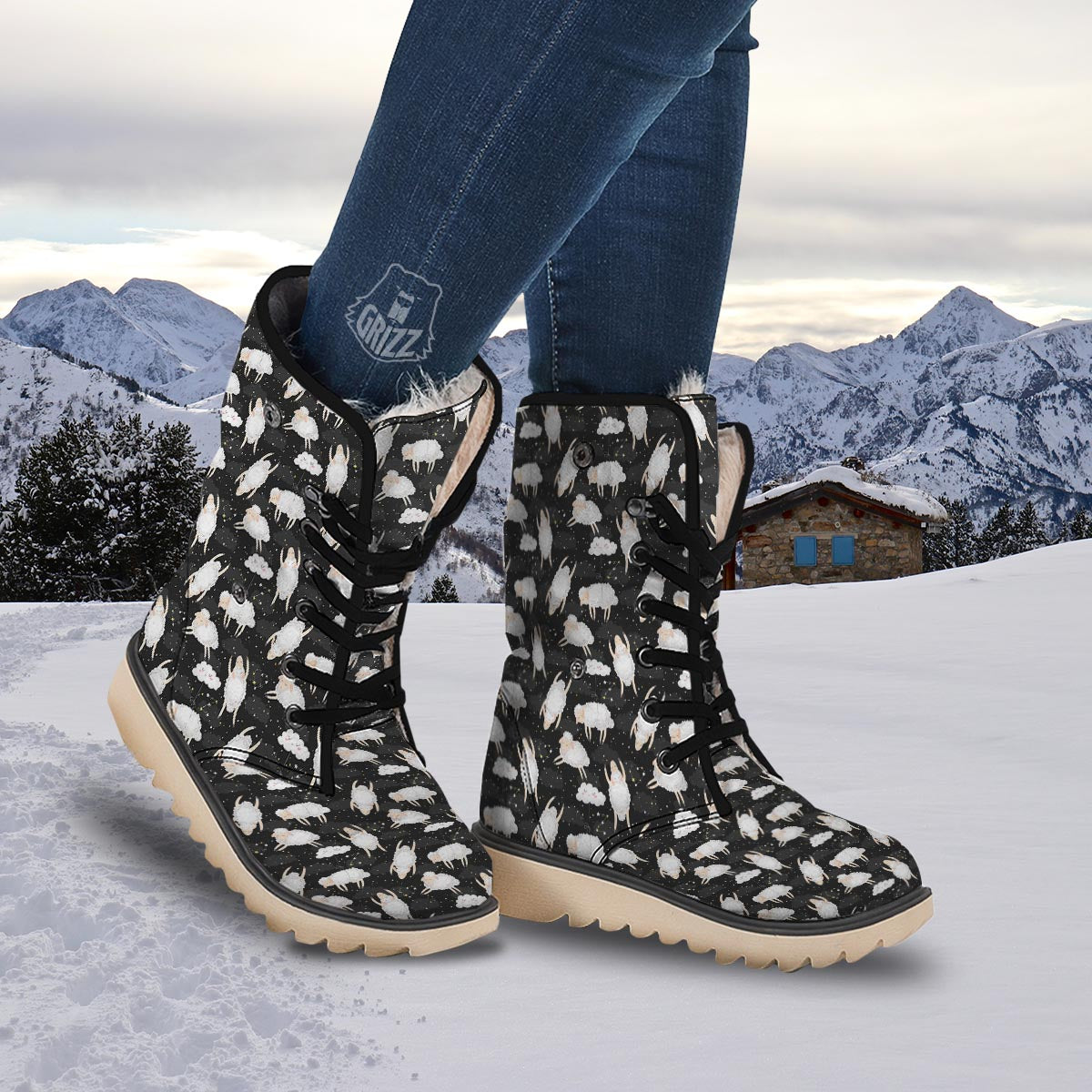 Sheep And Star Print Pattern Snow Boots-grizzshop