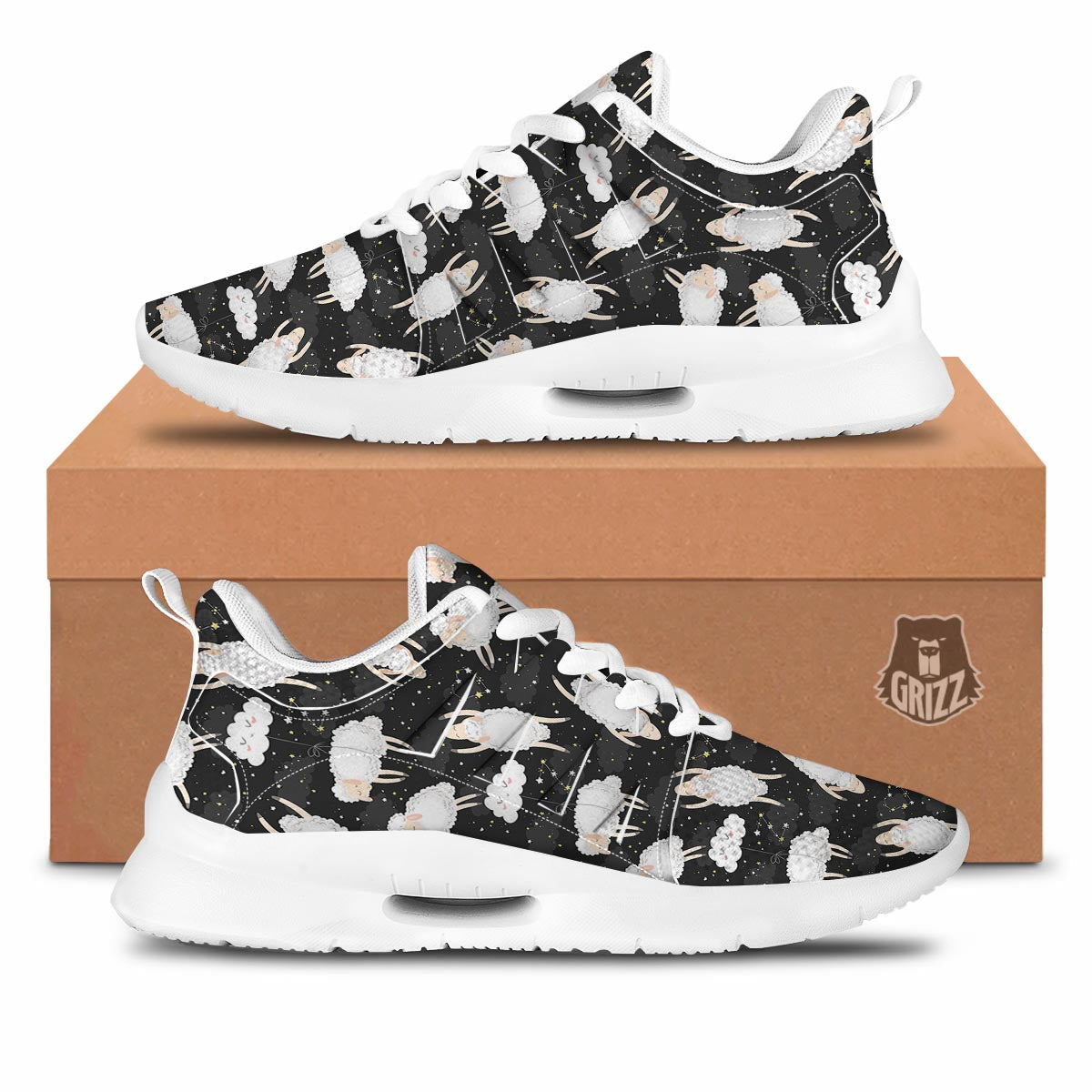 Sheep And Star Print Pattern Tennis Shoes-grizzshop