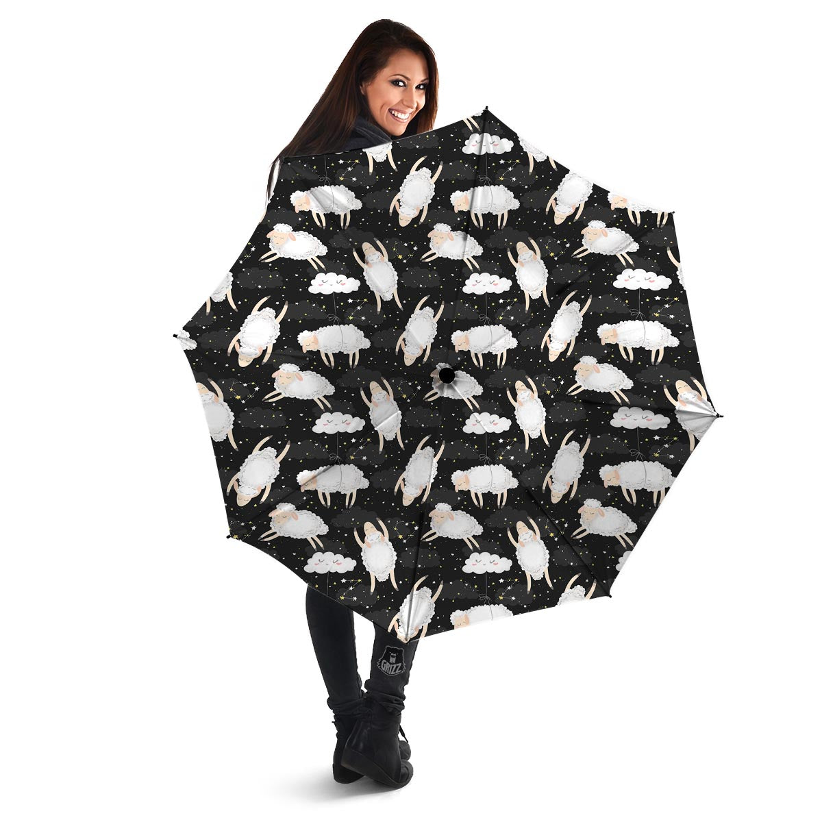 Sheep And Star Print Pattern Umbrella-grizzshop