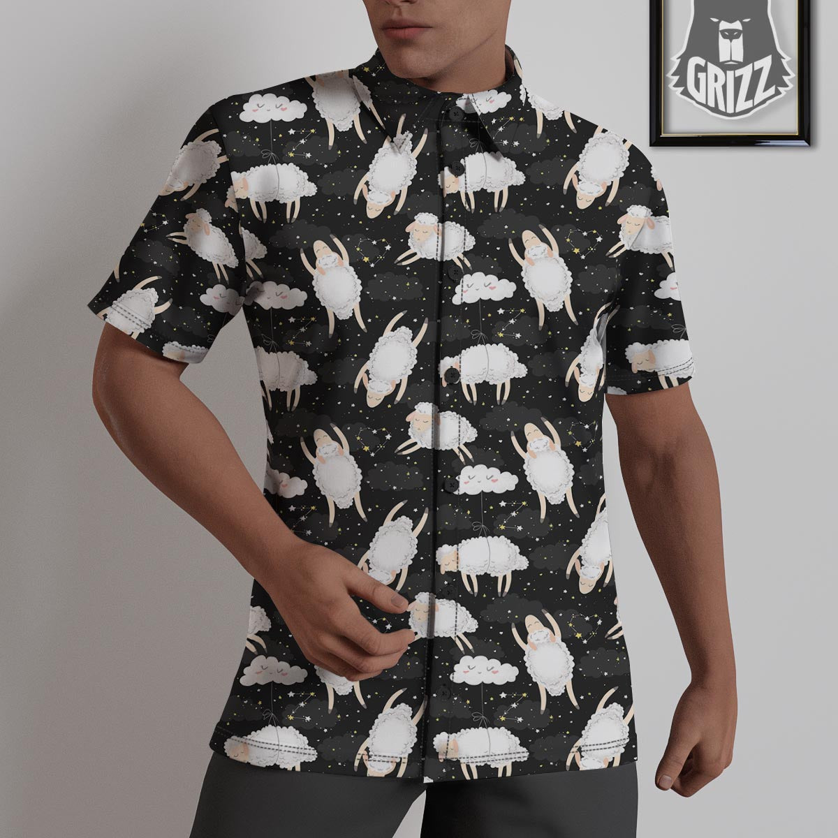 Sheep And Star Print Pattern Untucked Shirts-grizzshop