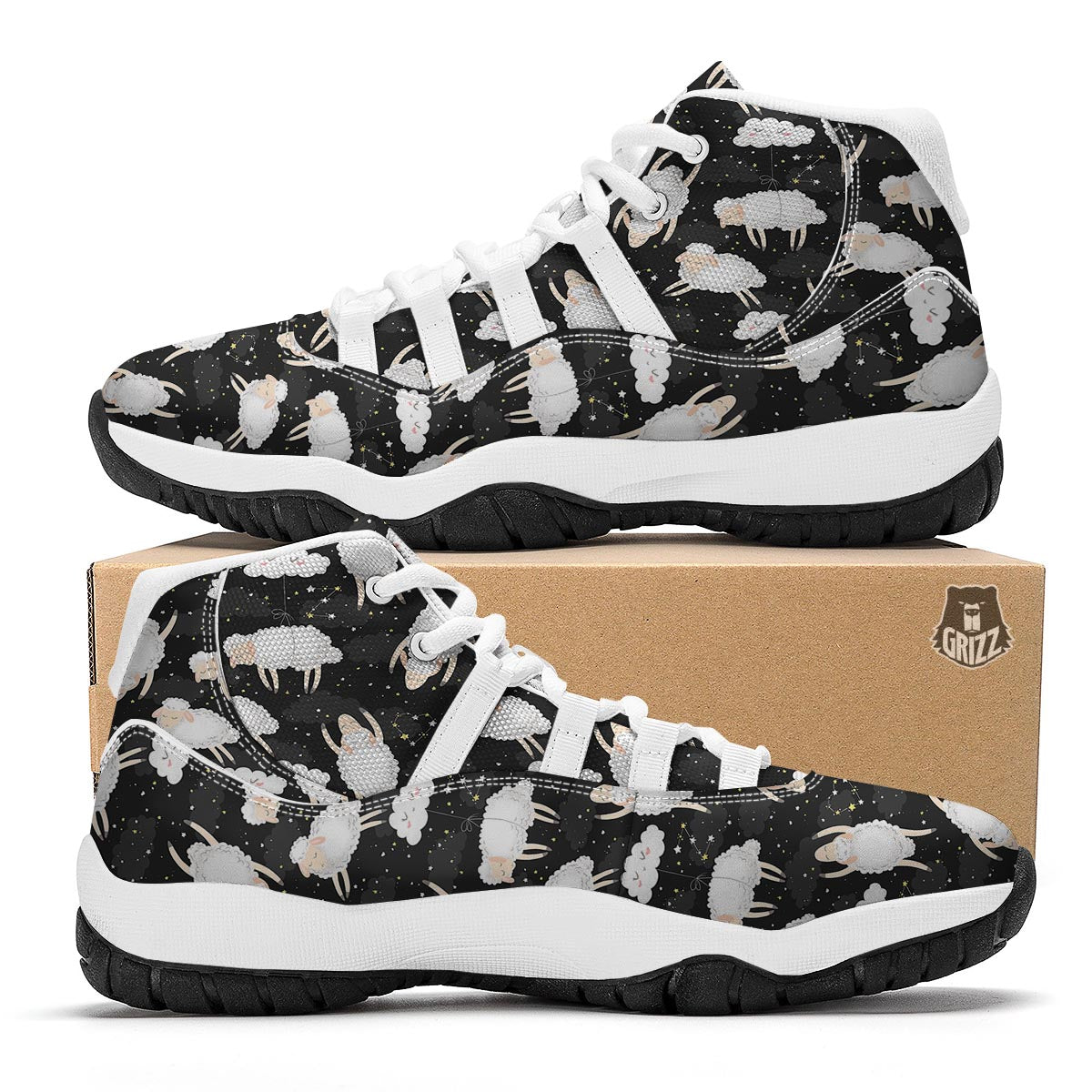 Sheep And Star Print Pattern White Bball Shoes-grizzshop