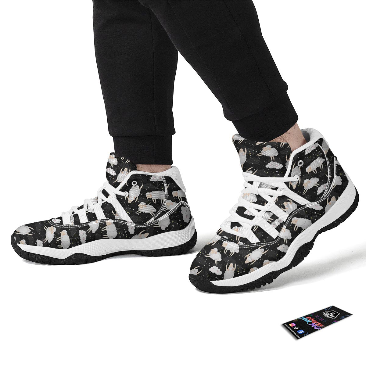 Sheep And Star Print Pattern White Bball Shoes-grizzshop