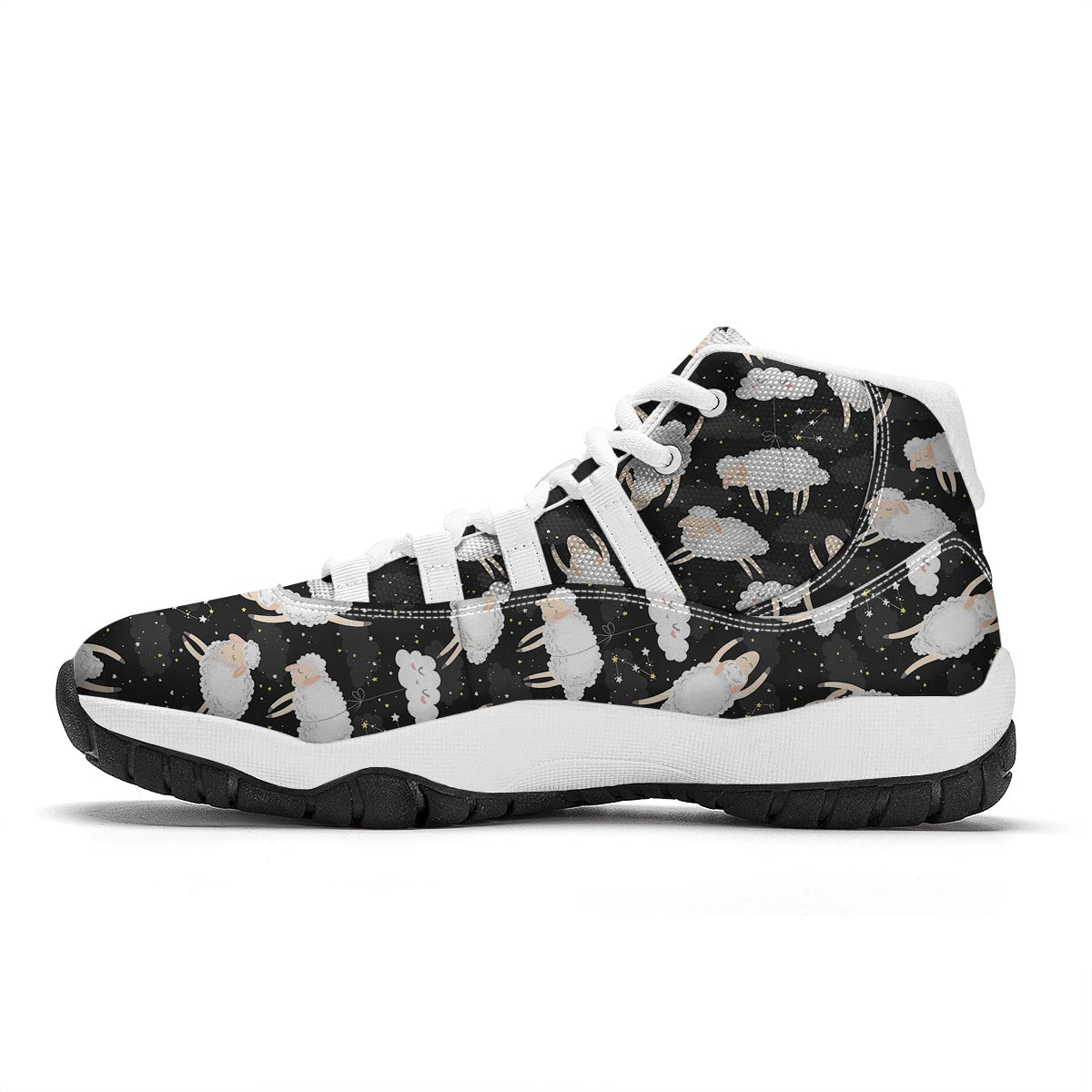 Sheep And Star Print Pattern White Bball Shoes-grizzshop