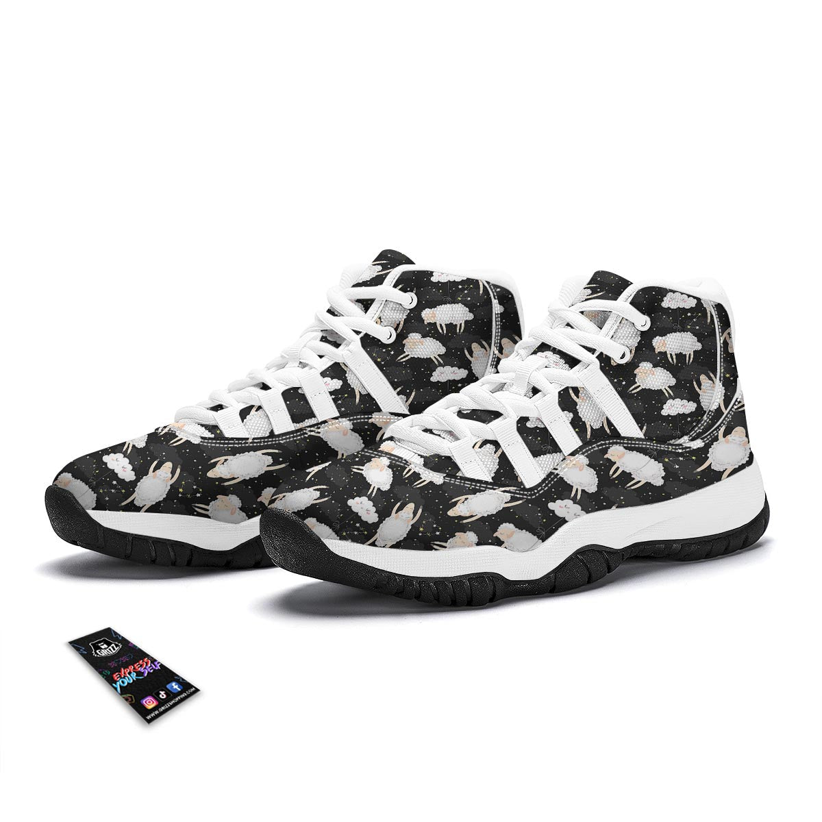 Sheep And Star Print Pattern White Bball Shoes-grizzshop