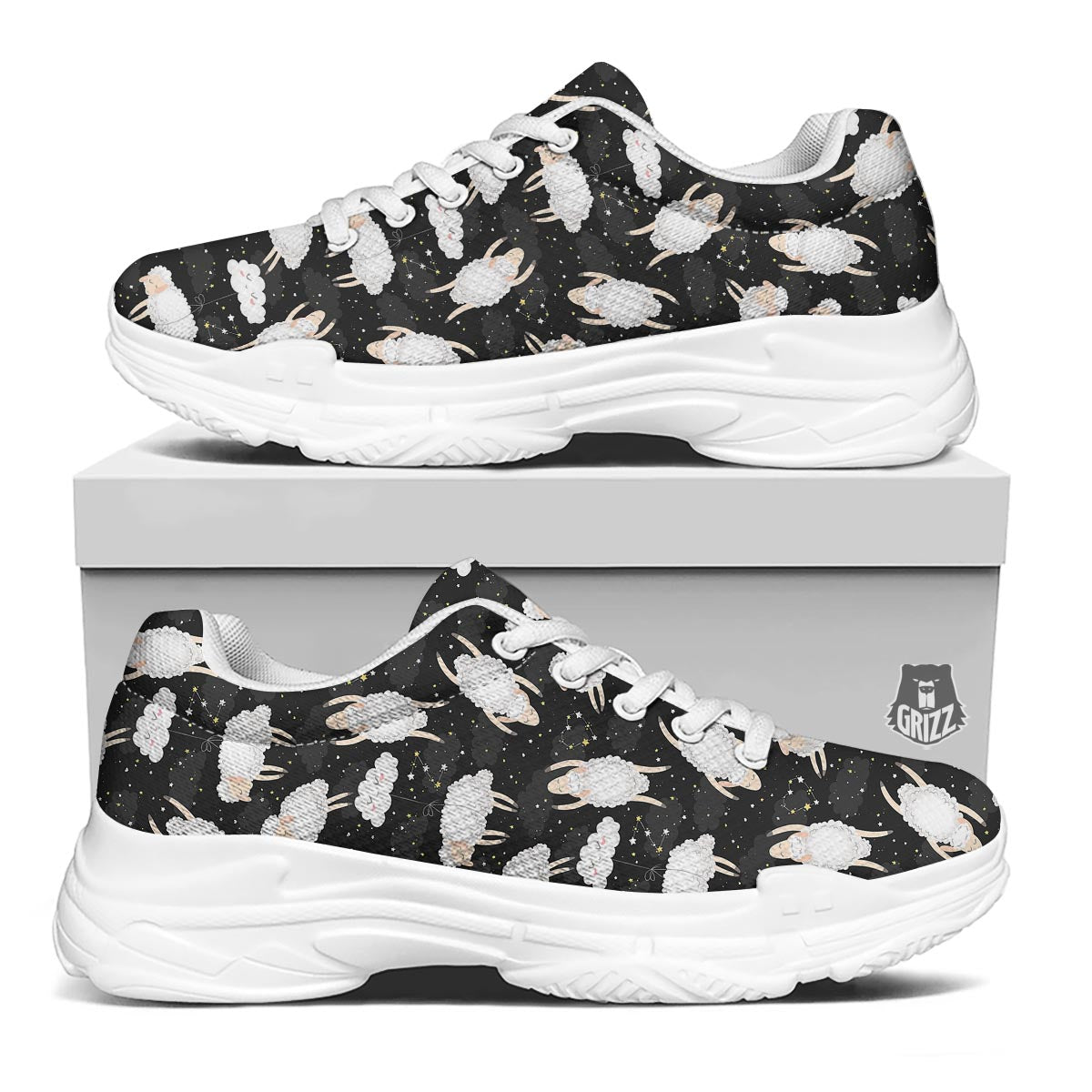 Sheep And Star Print Pattern White Chunky Shoes-grizzshop