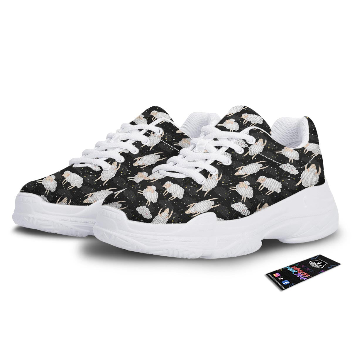 Sheep And Star Print Pattern White Chunky Shoes-grizzshop