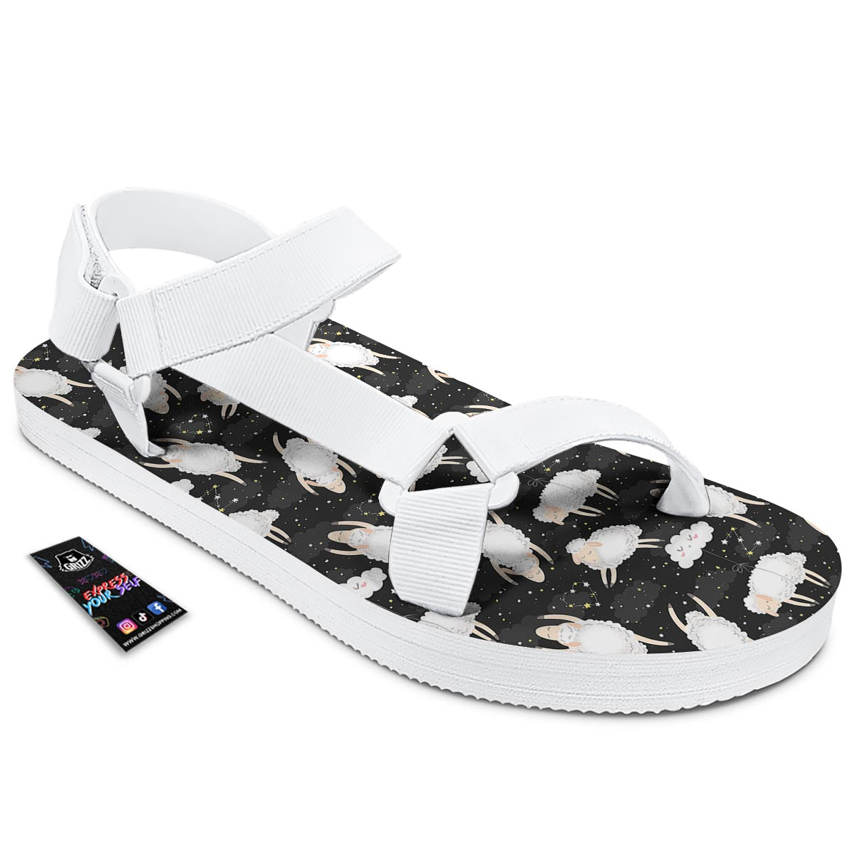 Sheep And Star Print Pattern White Open Toe Sandals-grizzshop