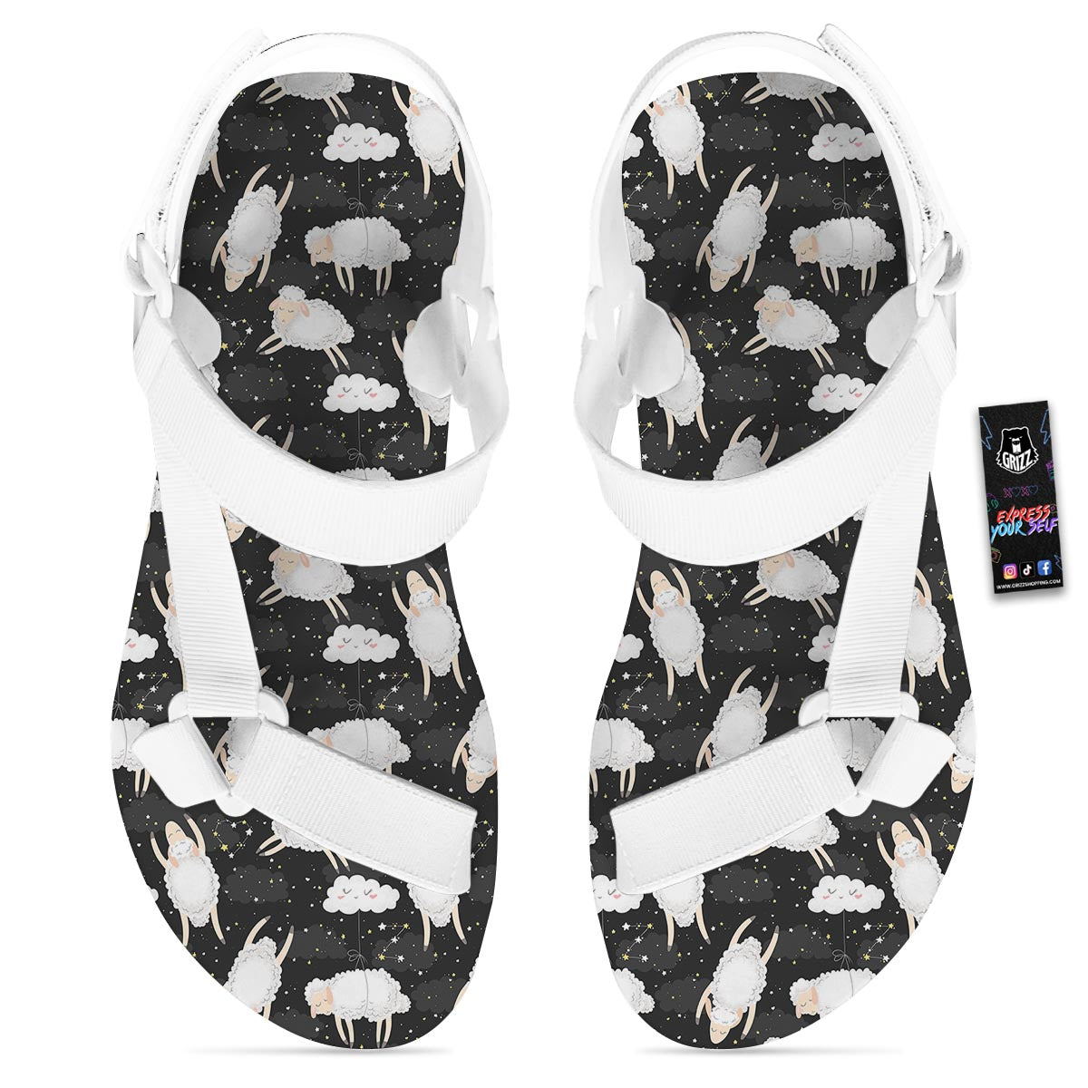 Sheep And Star Print Pattern White Open Toe Sandals-grizzshop