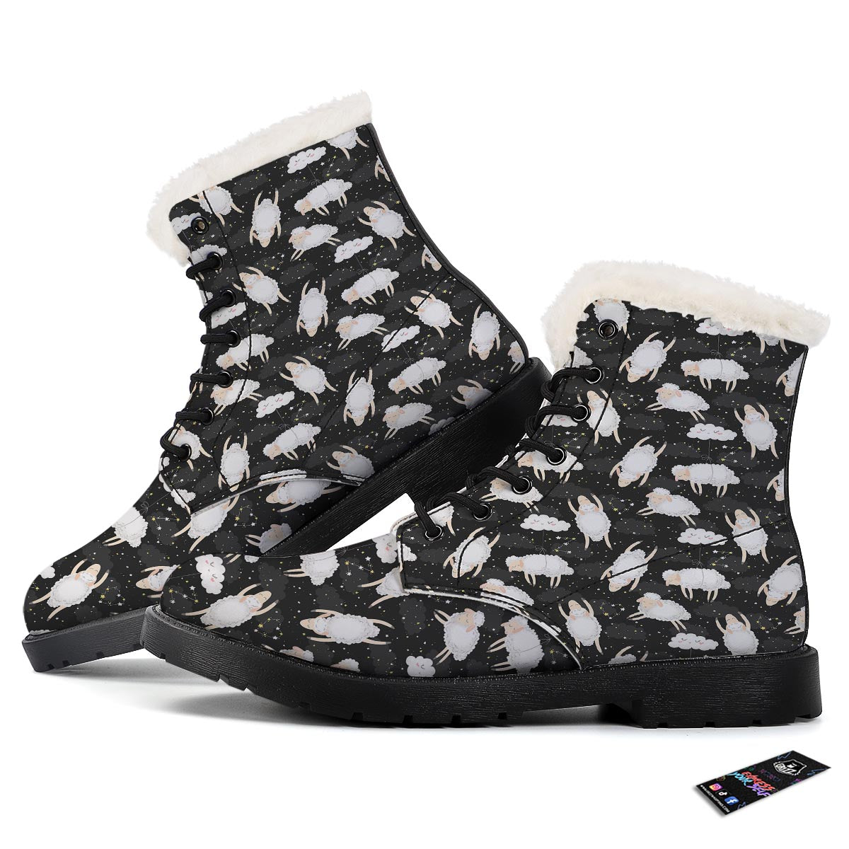 Sheep And Star Print Pattern Winter Boots-grizzshop