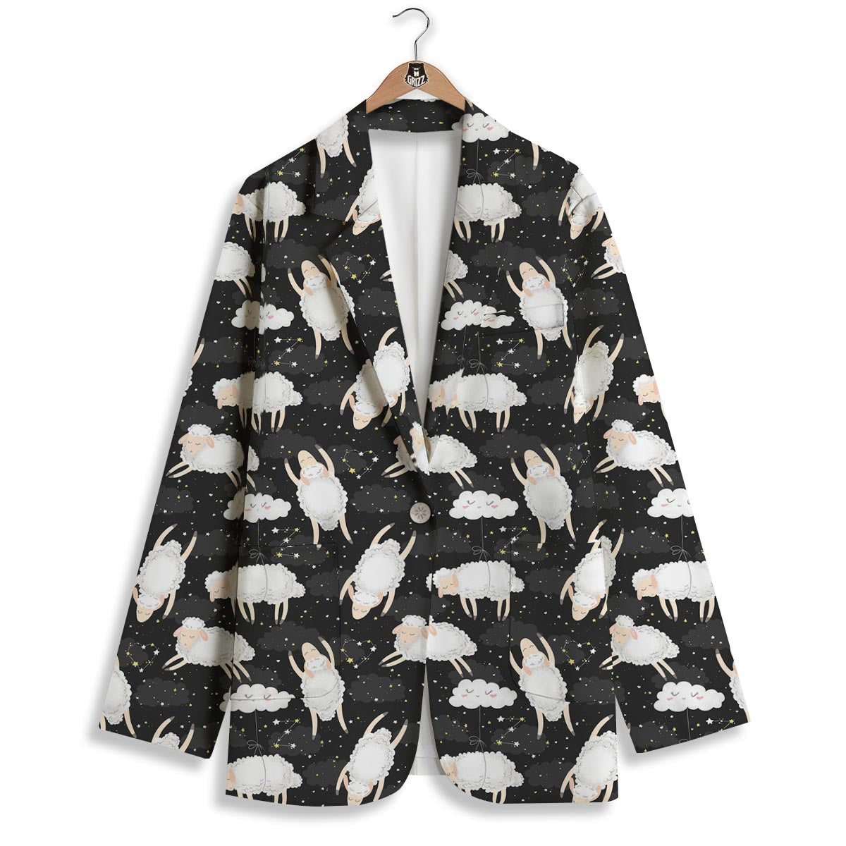 Sheep And Star Print Pattern Women's Blazer-grizzshop