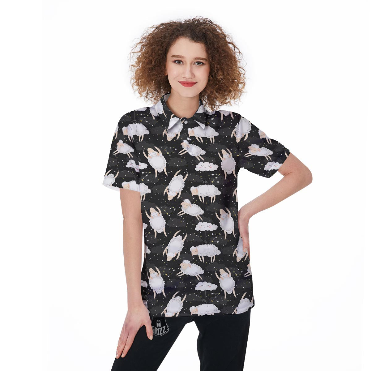 Sheep And Star Print Pattern Women's Golf Shirts-grizzshop