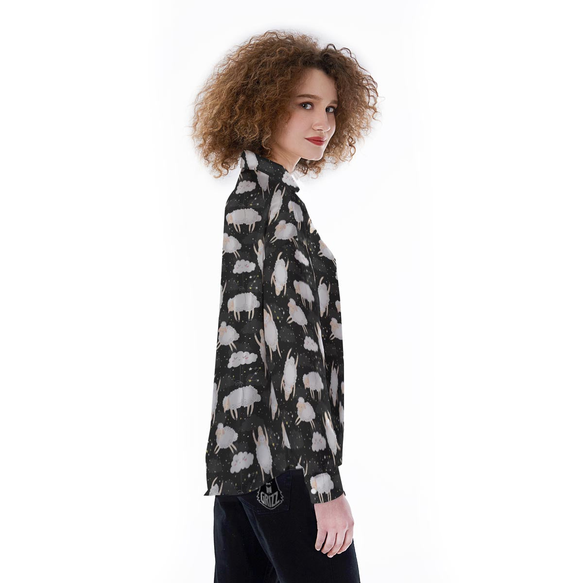 Sheep And Star Print Pattern Women's Long Sleeve Shirts-grizzshop