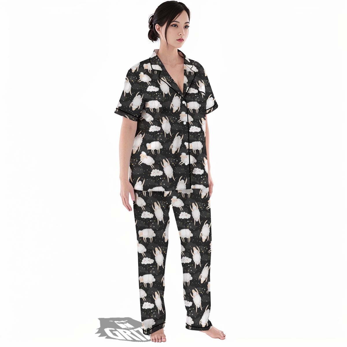 Sheep And Star Print Pattern Women's Pajamas Set-grizzshop