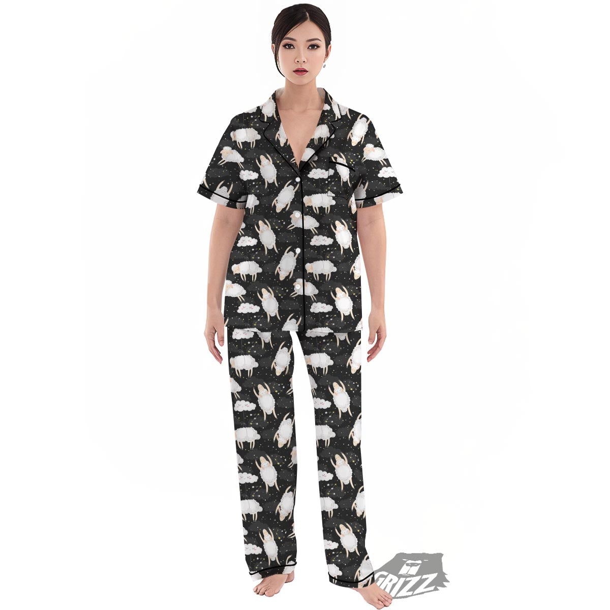 Sheep And Star Print Pattern Women's Pajamas Set-grizzshop