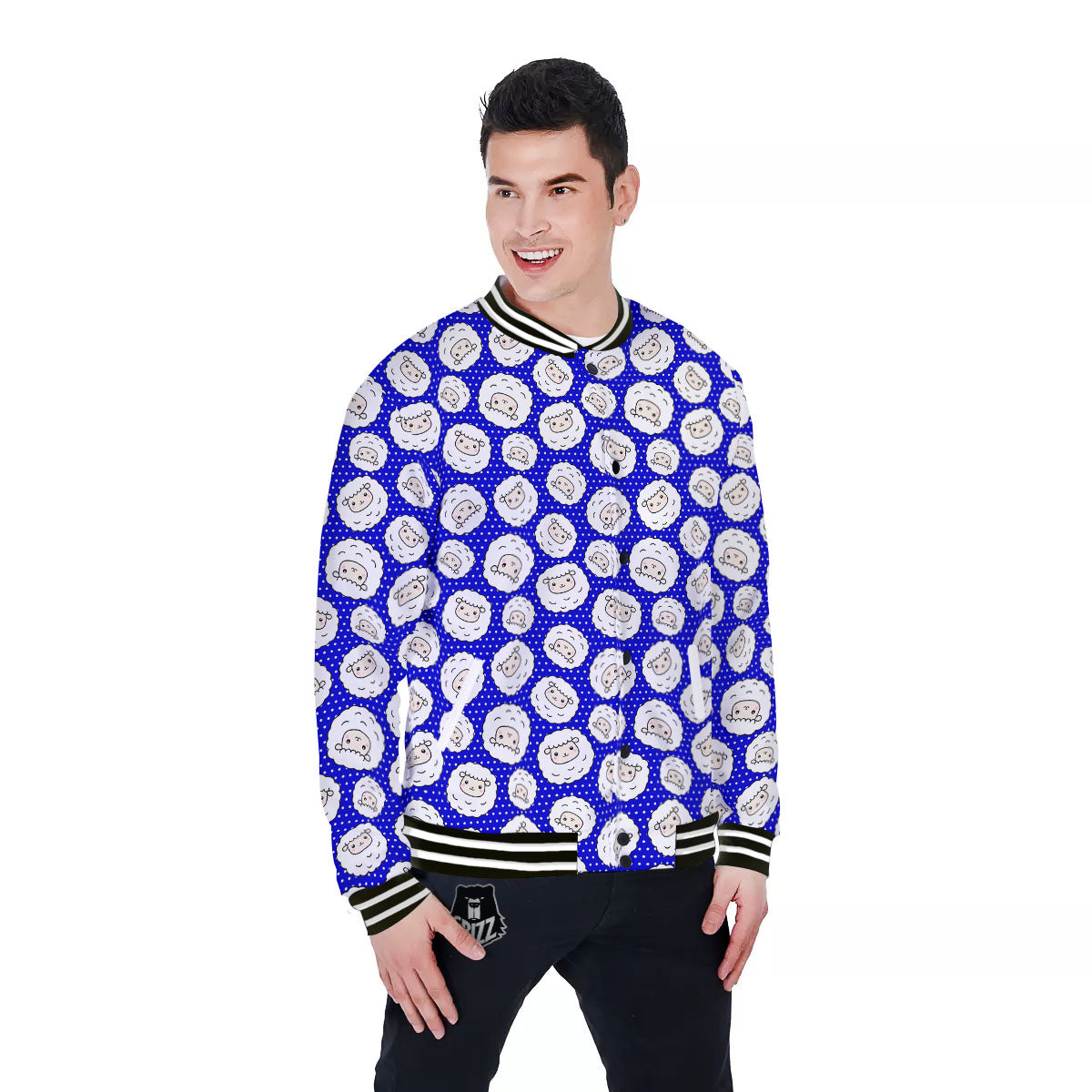 Sheep Cartoon Print Pattern Baseball Jacket-grizzshop