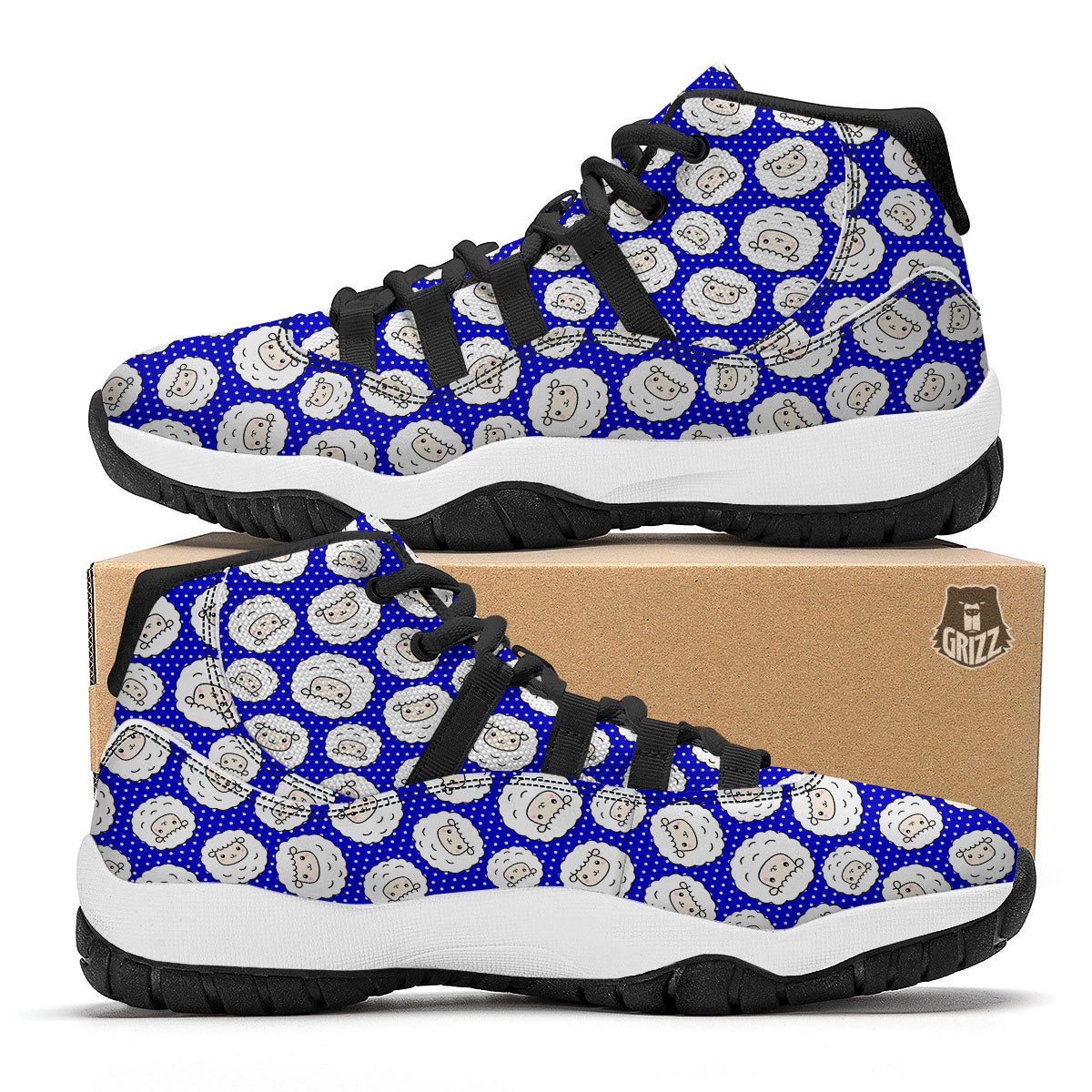 Sheep Cartoon Print Pattern Black Bball Shoes-grizzshop