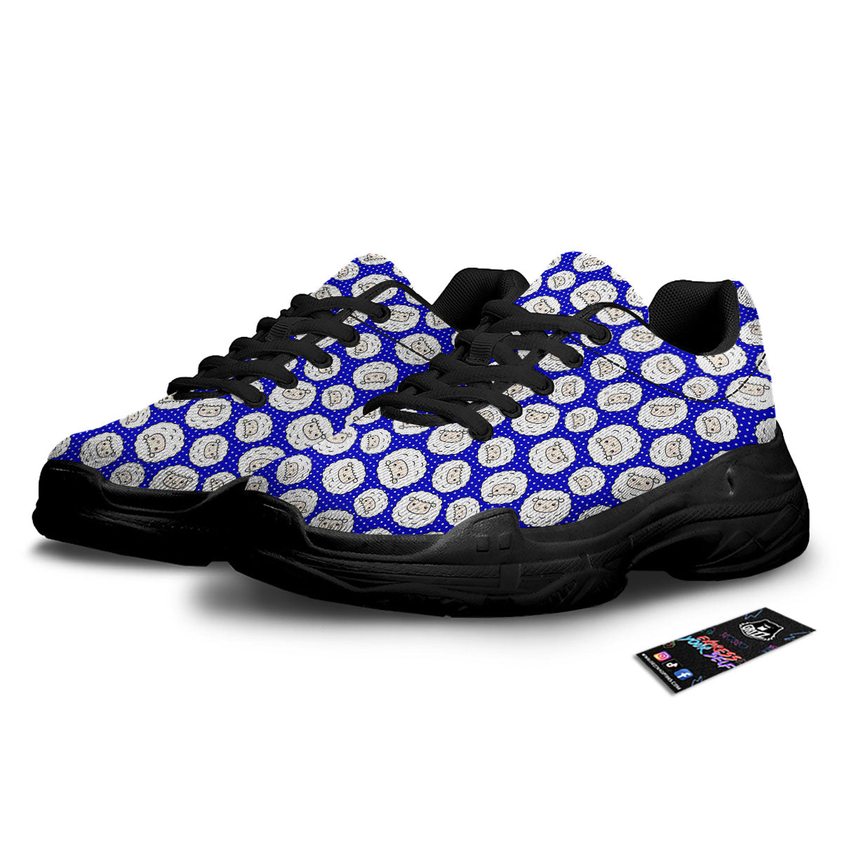 Sheep Cartoon Print Pattern Black Chunky Shoes-grizzshop