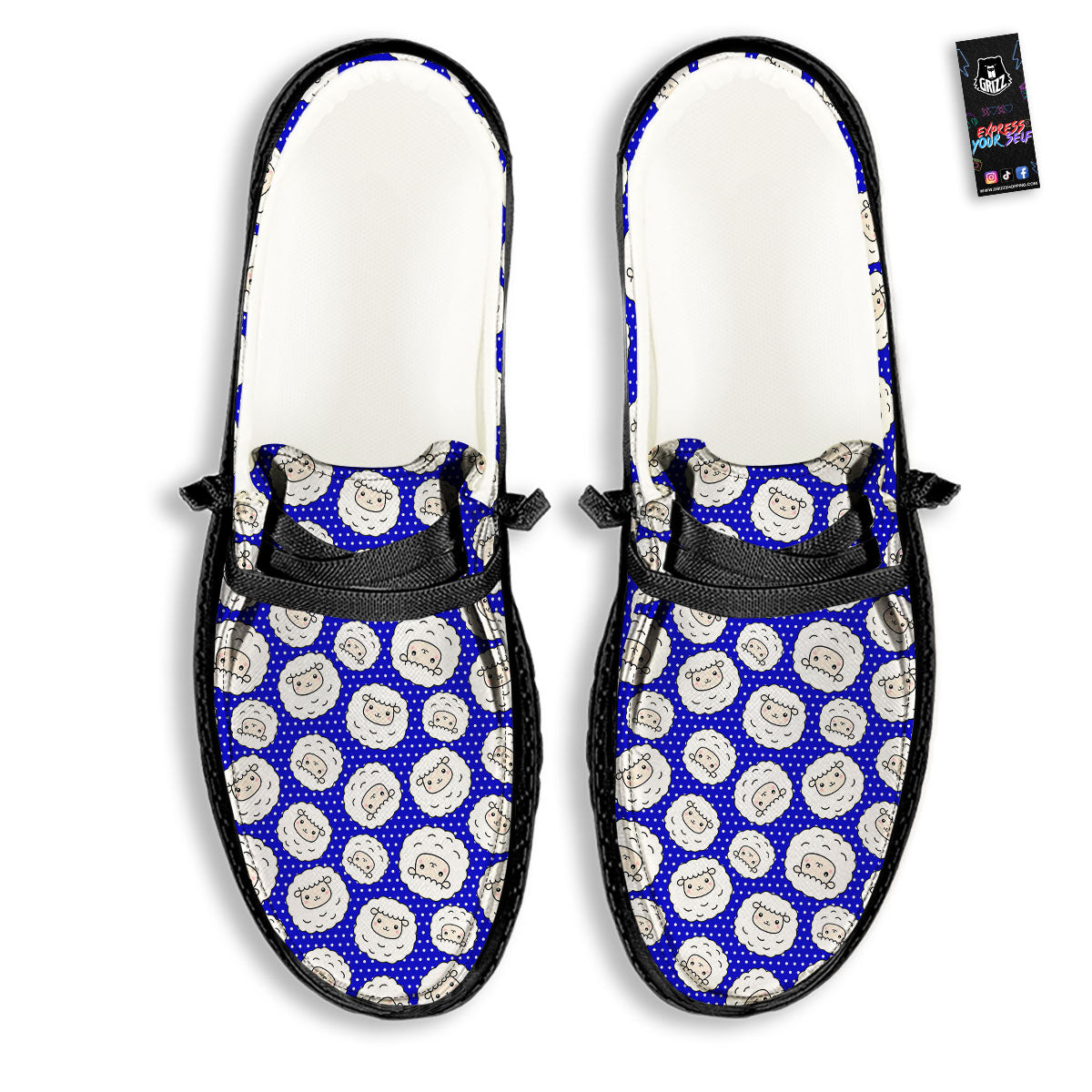 Sheep Cartoon Print Pattern Black Loafers-grizzshop