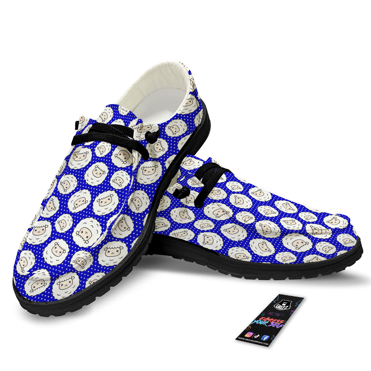 Sheep Cartoon Print Pattern Black Loafers-grizzshop