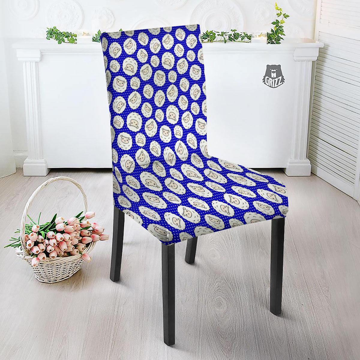 Sheep Cartoon Print Pattern Dining Chair Slipcover-grizzshop