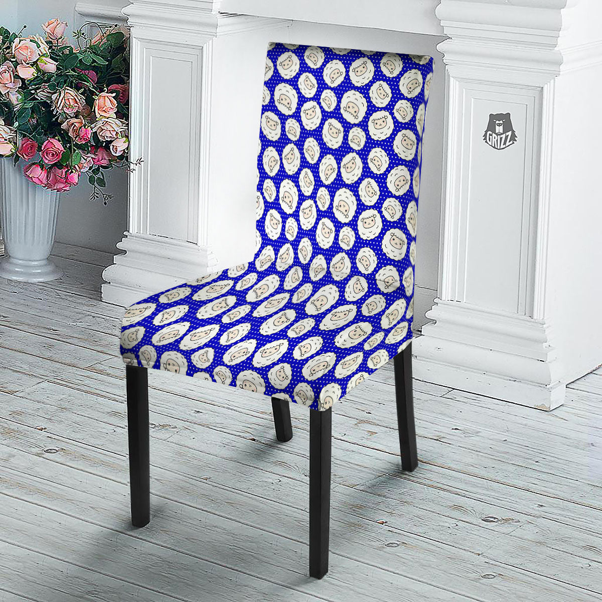 Sheep Cartoon Print Pattern Dining Chair Slipcover-grizzshop