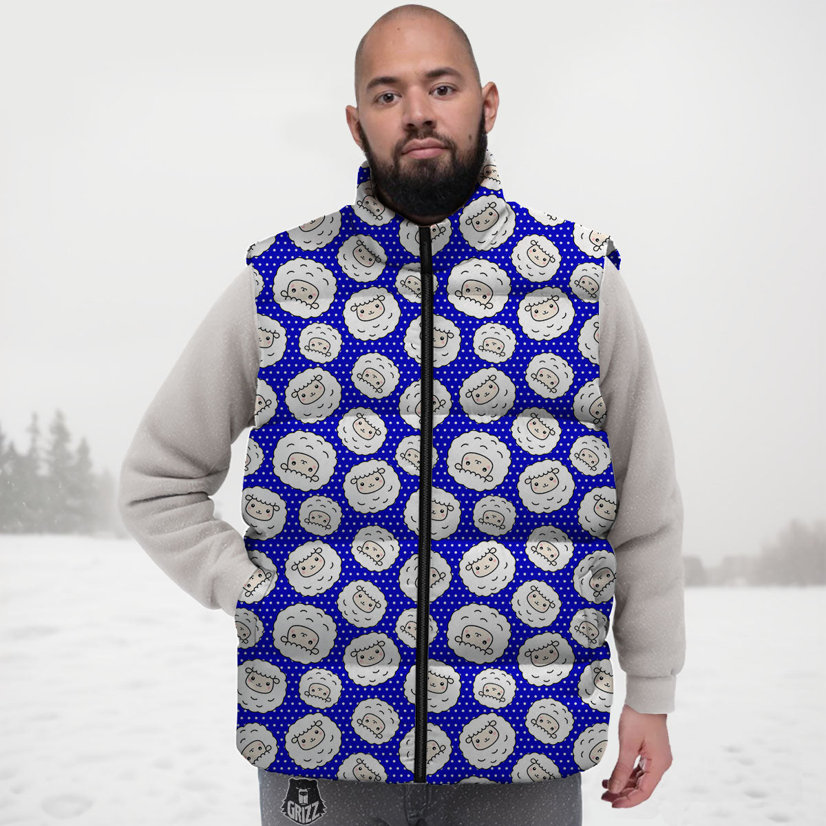 Sheep Cartoon Print Pattern Down Vest