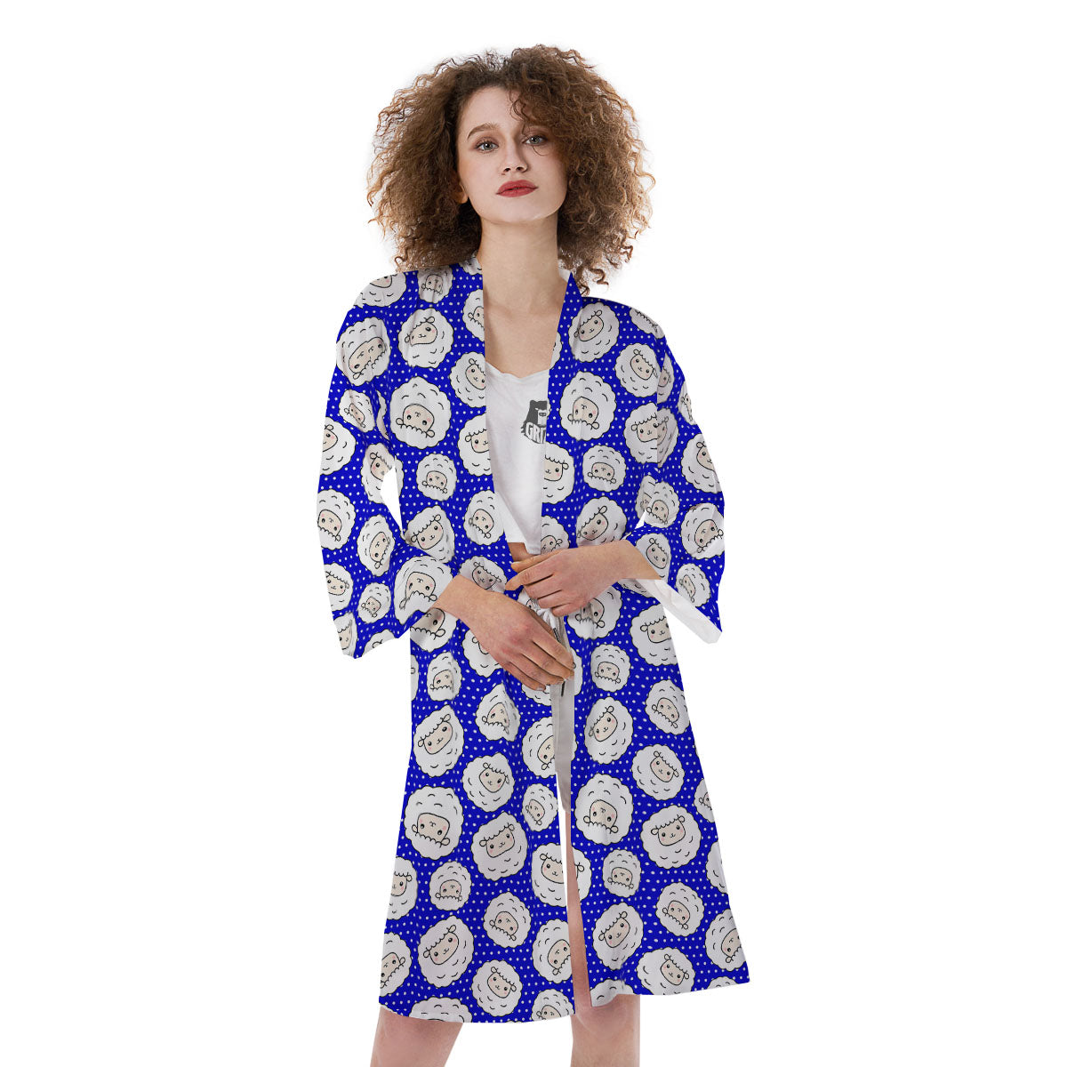 Sheep Cartoon Print Pattern Kimono-grizzshop