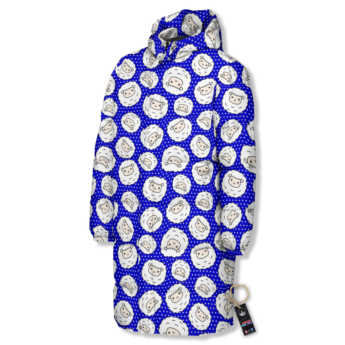 Sheep Cartoon Print Pattern Long Down Jacket-grizzshop