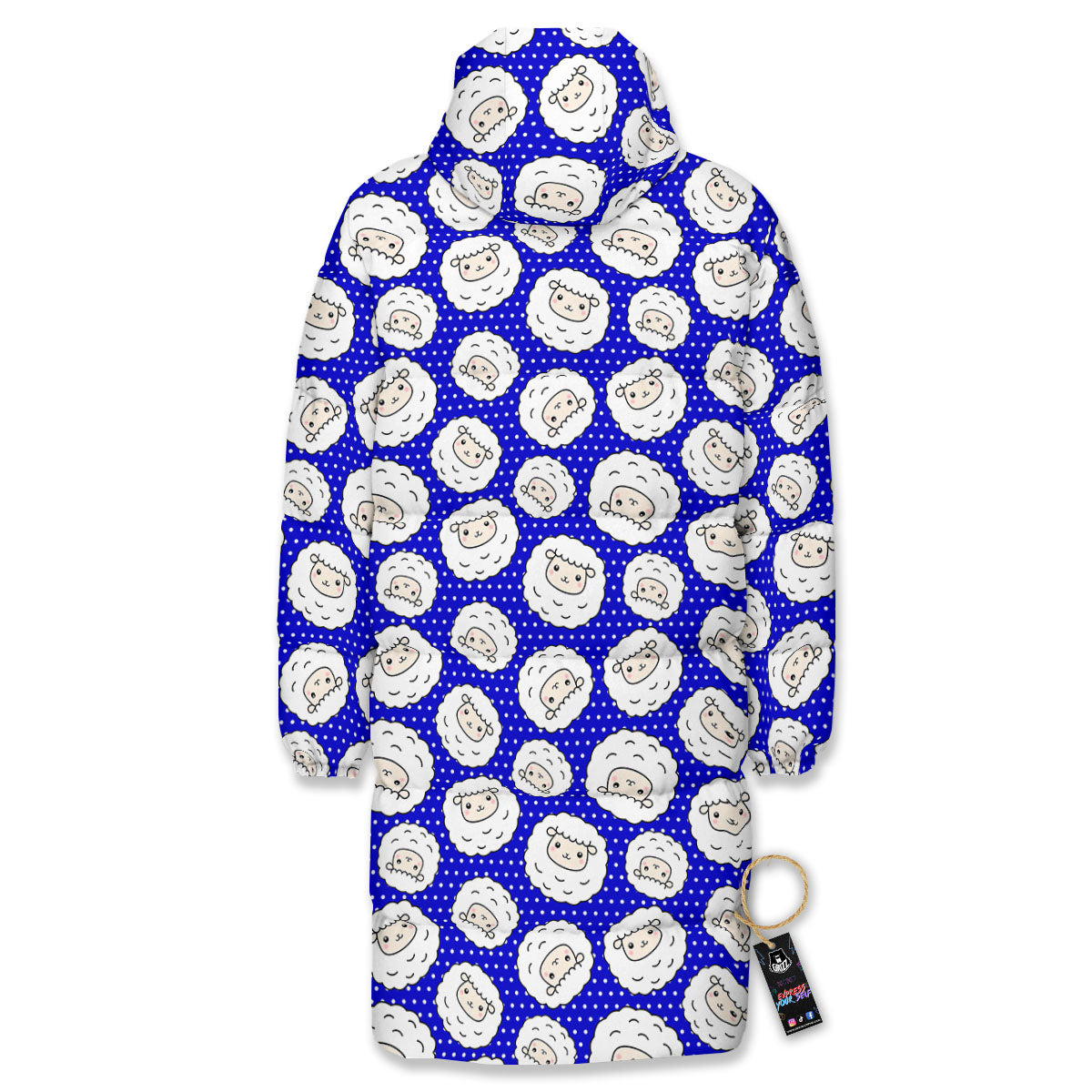 Sheep Cartoon Print Pattern Long Down Jacket-grizzshop