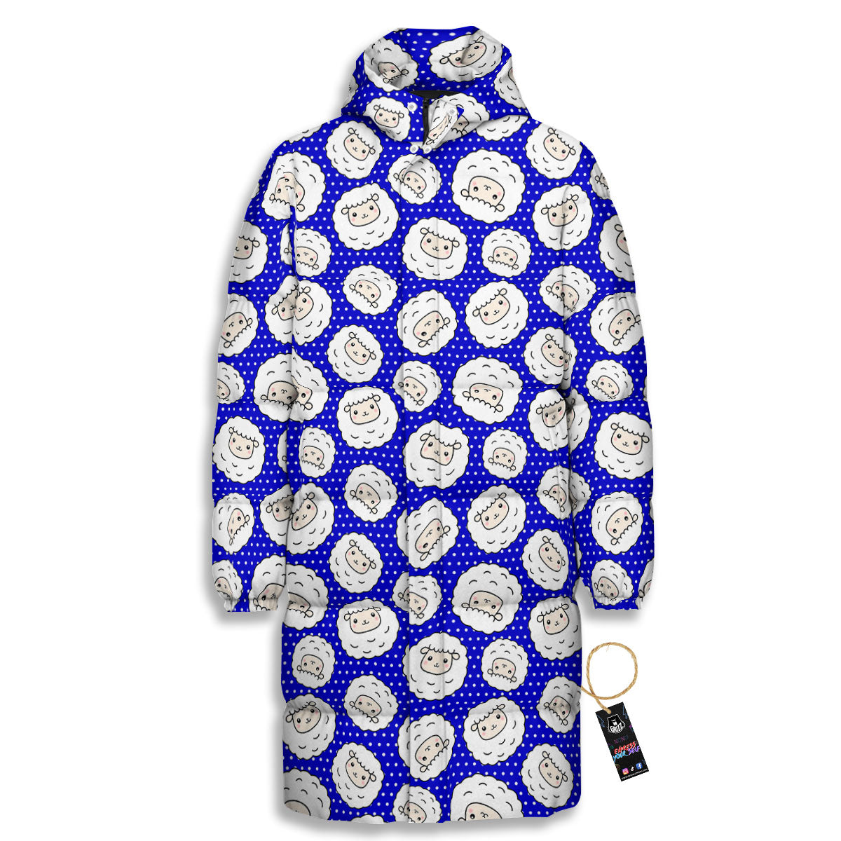 Sheep Cartoon Print Pattern Long Down Jacket-grizzshop