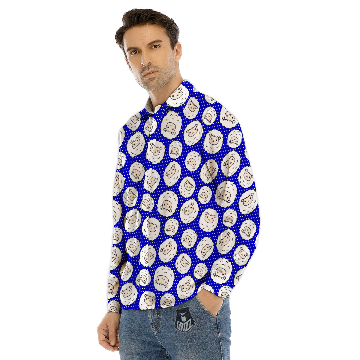 Sheep Cartoon Print Pattern Men's Dress Shirts-grizzshop