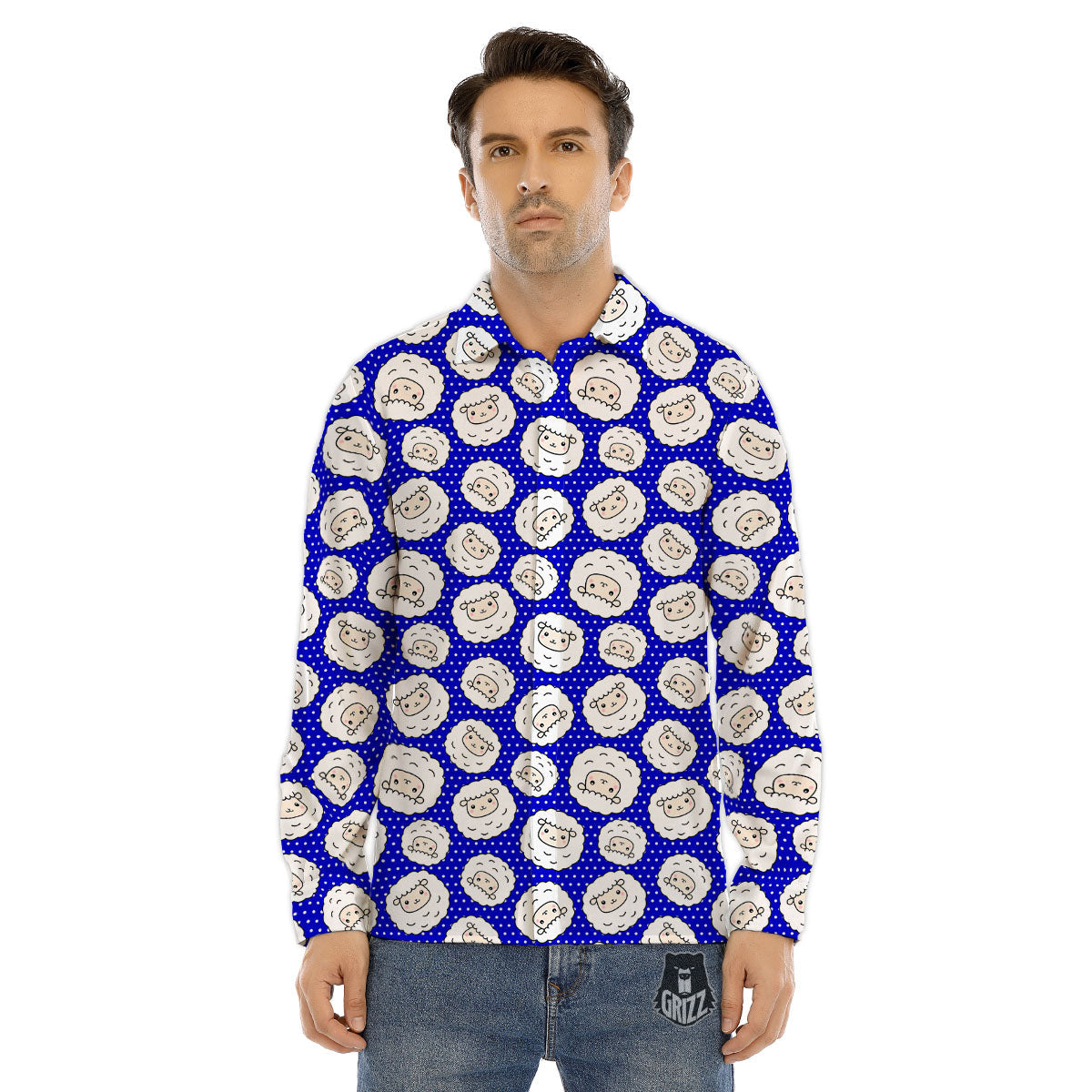 Sheep Cartoon Print Pattern Men's Dress Shirts-grizzshop