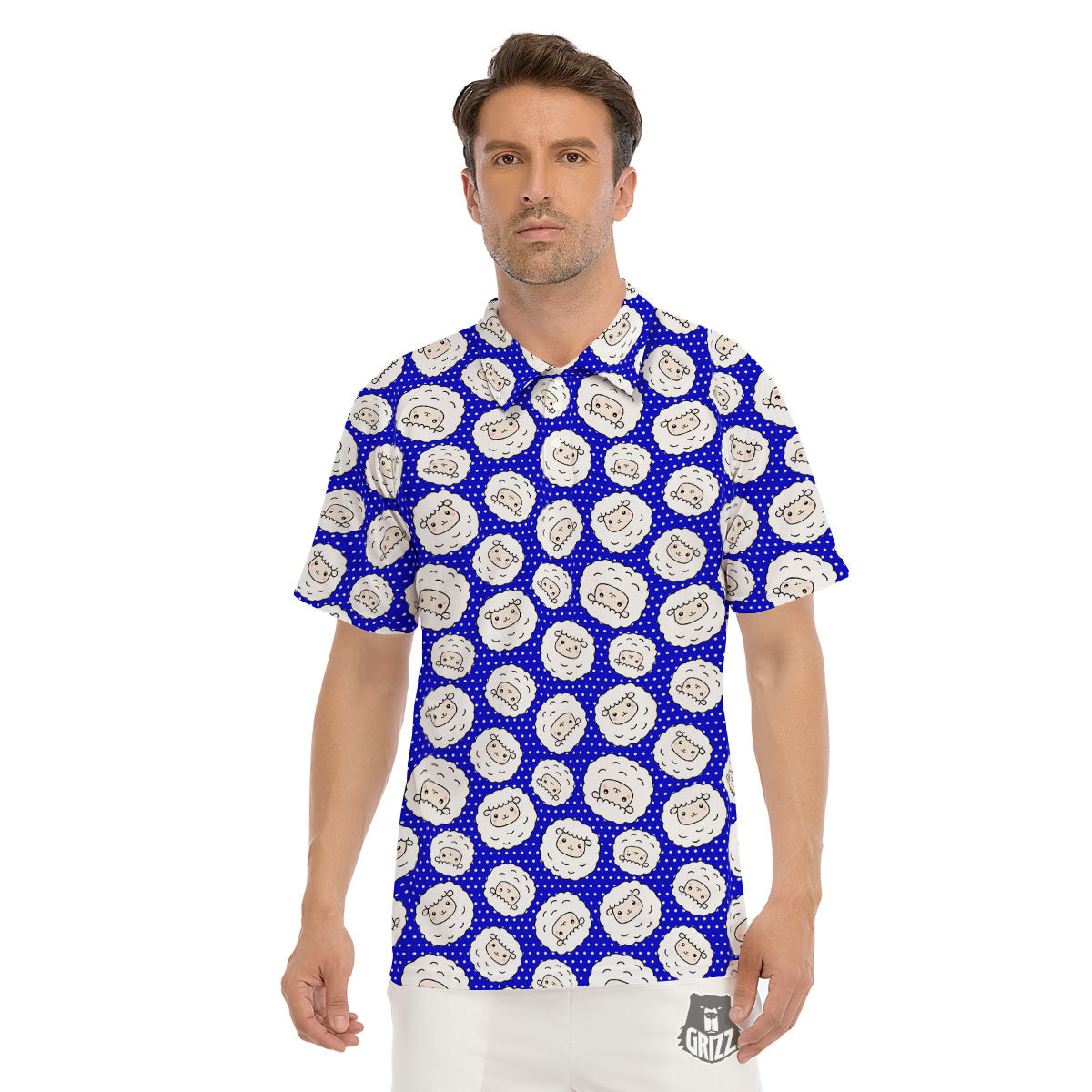 Sheep Cartoon Print Pattern Men's Golf Shirts-grizzshop