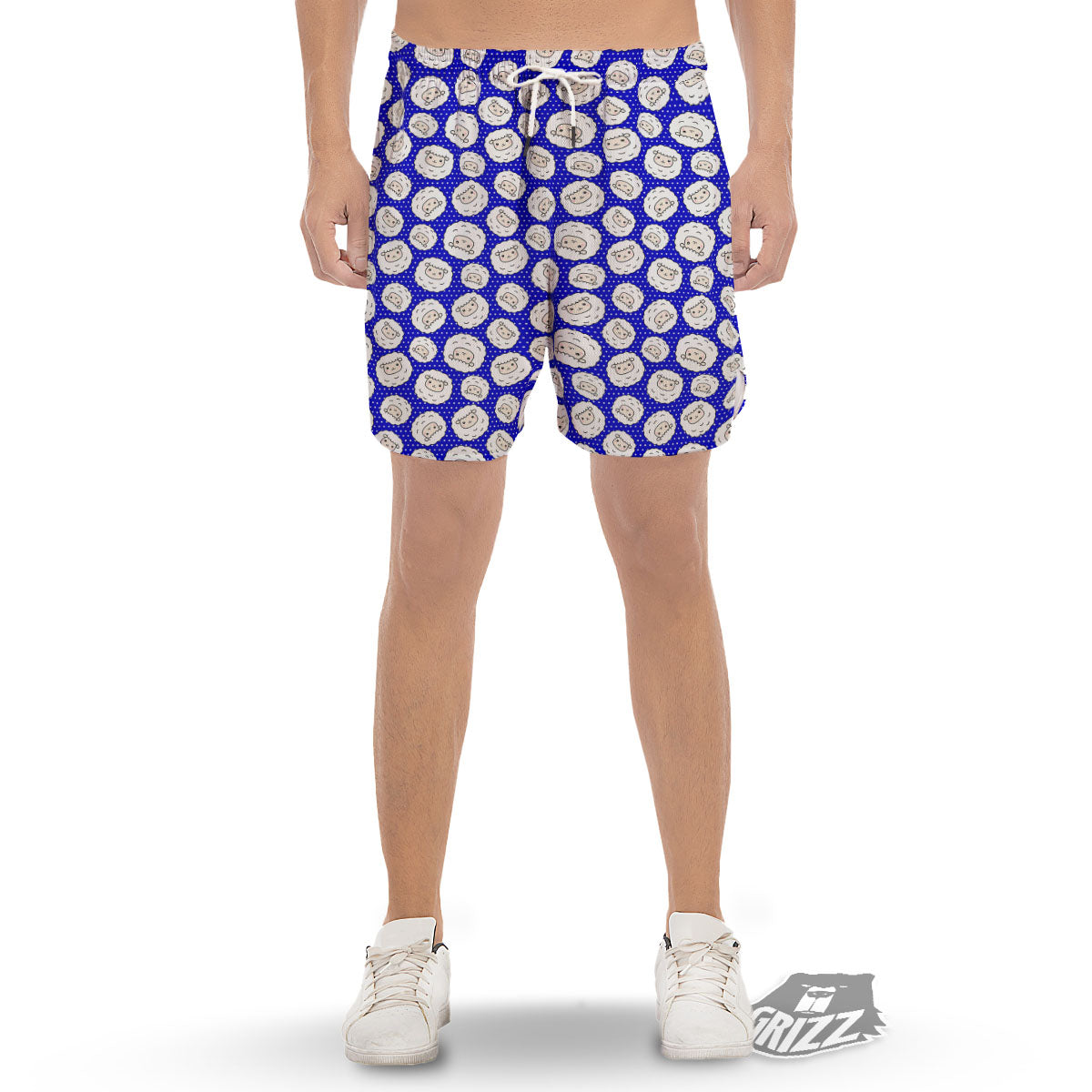 Sheep Cartoon Print Pattern Men's Gym Shorts-grizzshop