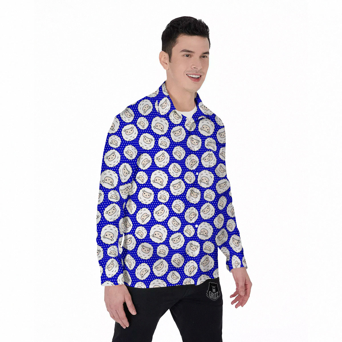 Sheep Cartoon Print Pattern Men's Long Sleeve Shirts-grizzshop
