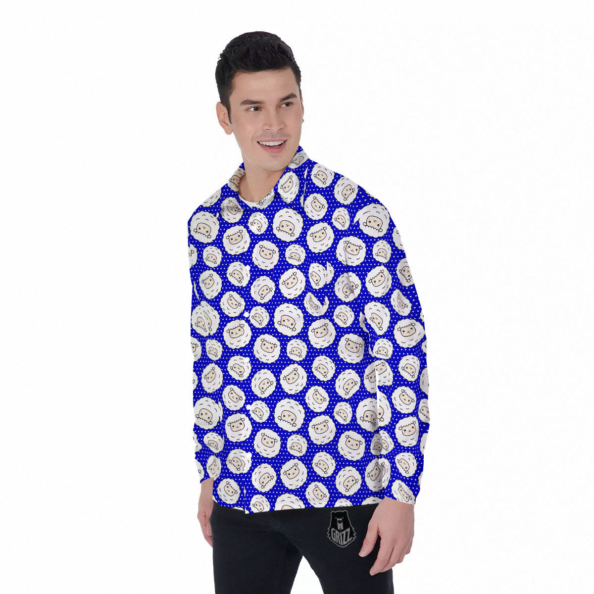 Sheep Cartoon Print Pattern Men's Long Sleeve Shirts-grizzshop