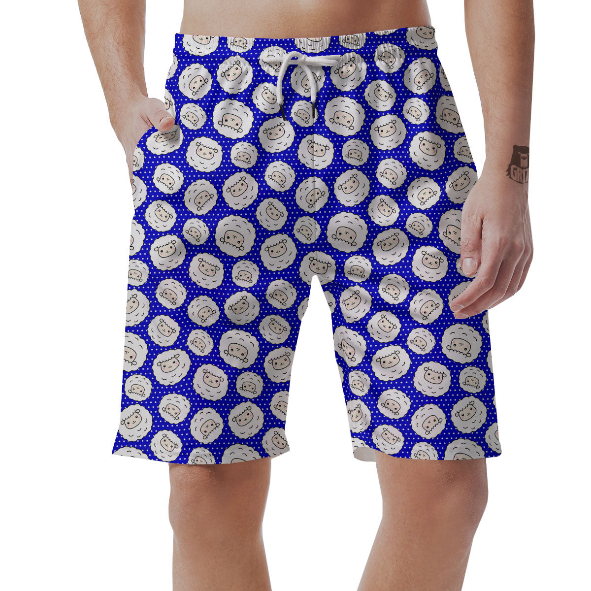 Sheep Cartoon Print Pattern Men's Shorts-grizzshop
