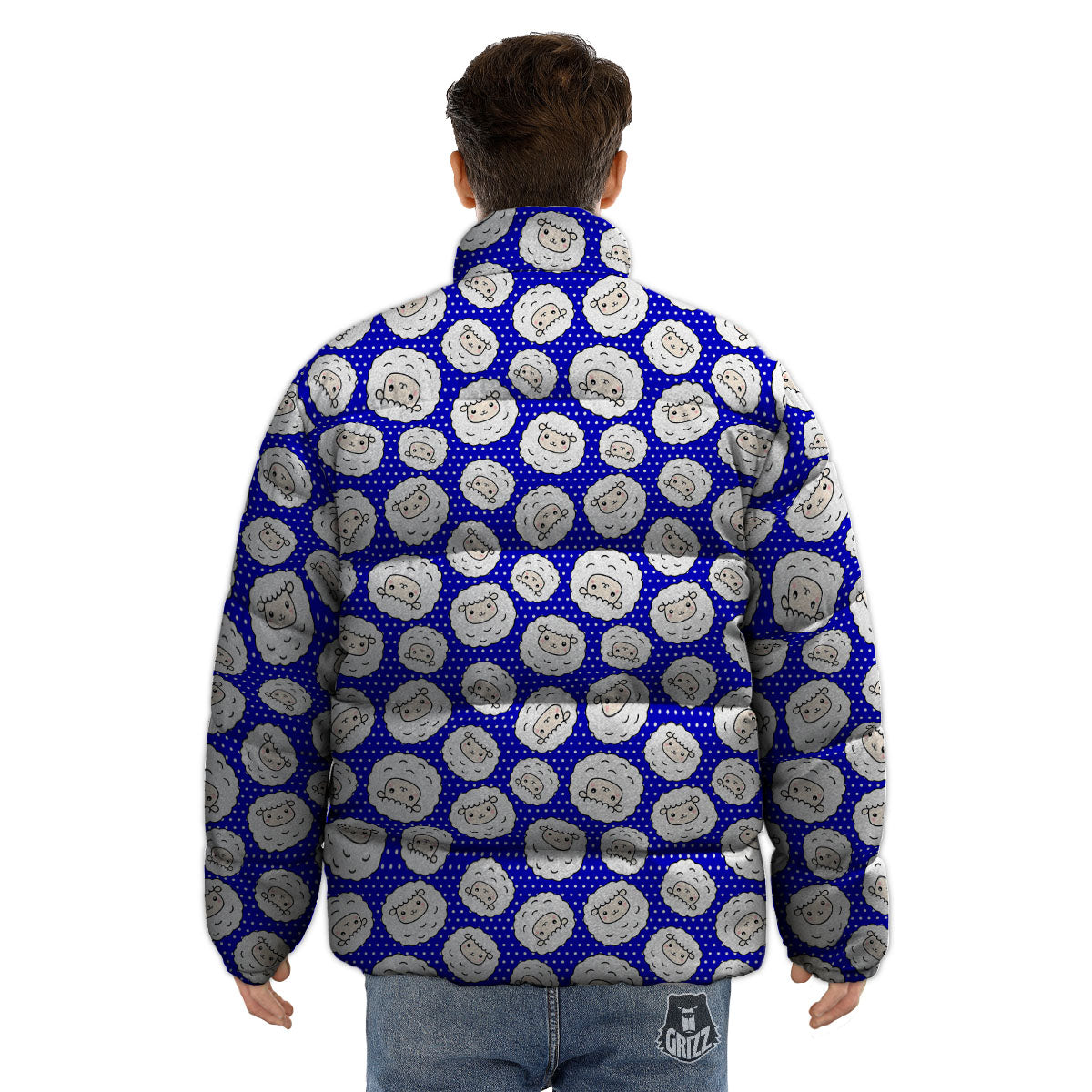 Sheep Cartoon Print Pattern Puffer Jacket-grizzshop