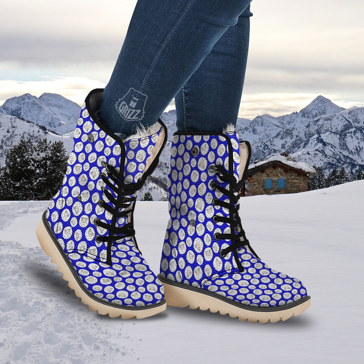 Sheep Cartoon Print Pattern Snow Boots-grizzshop
