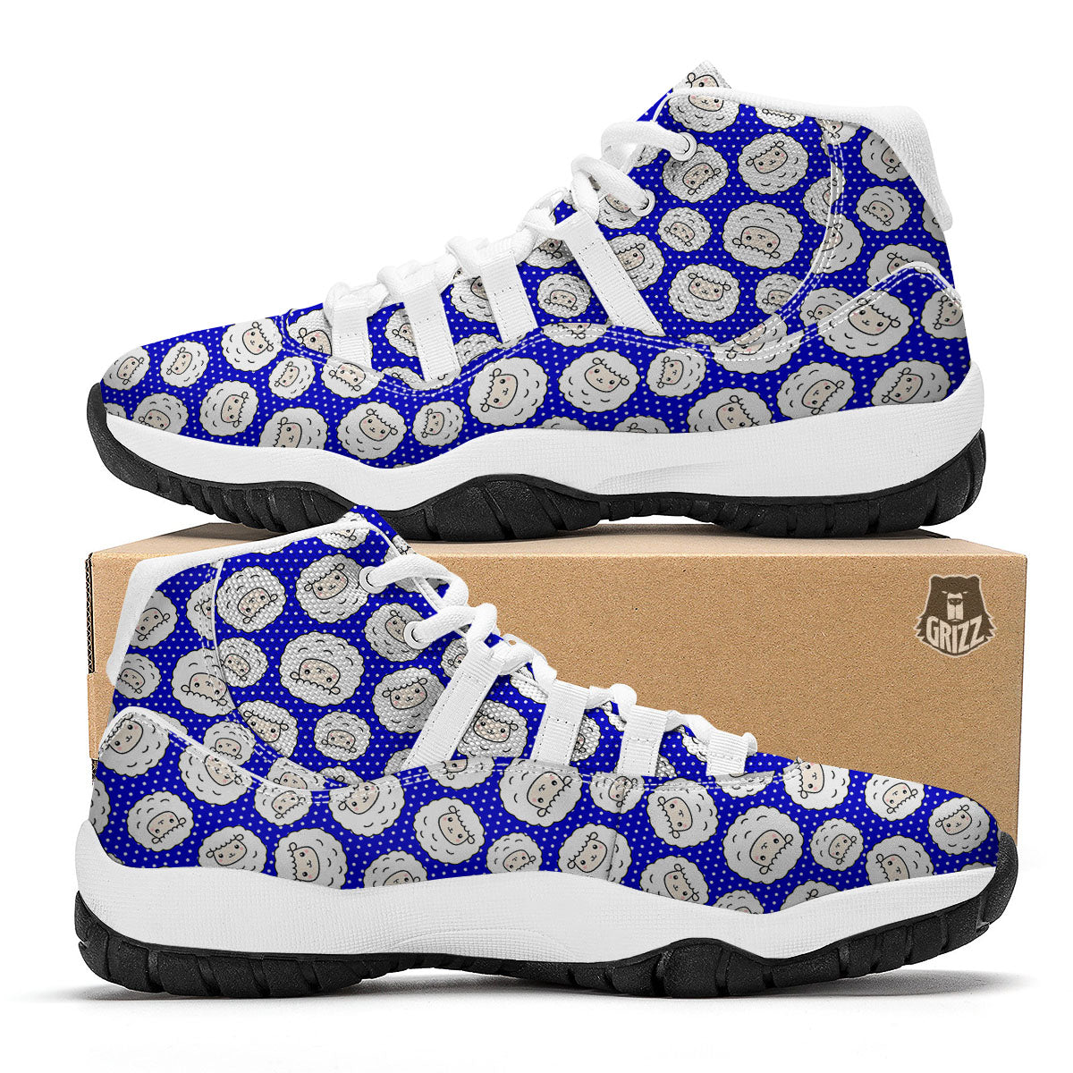 Sheep Cartoon Print Pattern White Bball Shoes-grizzshop