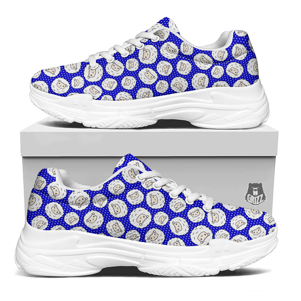 Sheep Cartoon Print Pattern White Chunky Shoes-grizzshop