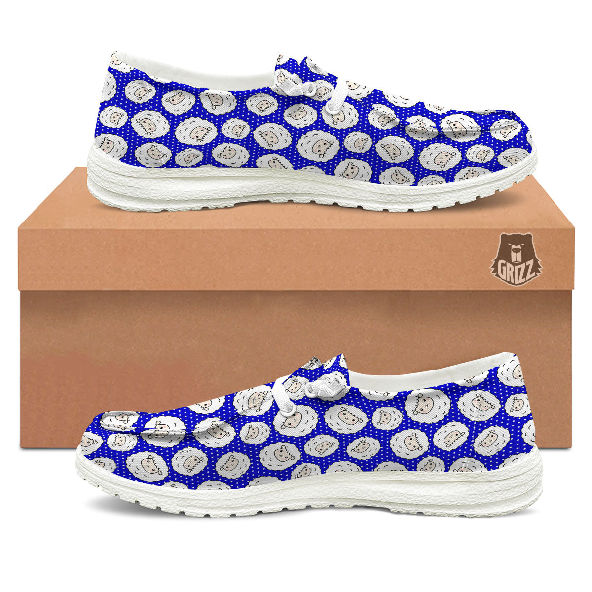 Sheep Cartoon Print Pattern White Loafers-grizzshop
