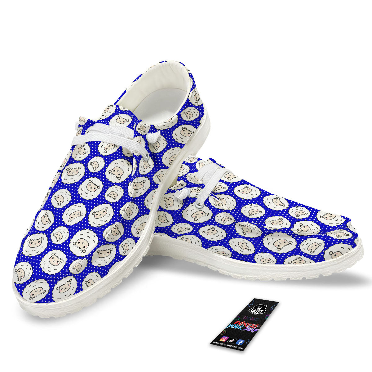 Sheep Cartoon Print Pattern White Loafers-grizzshop