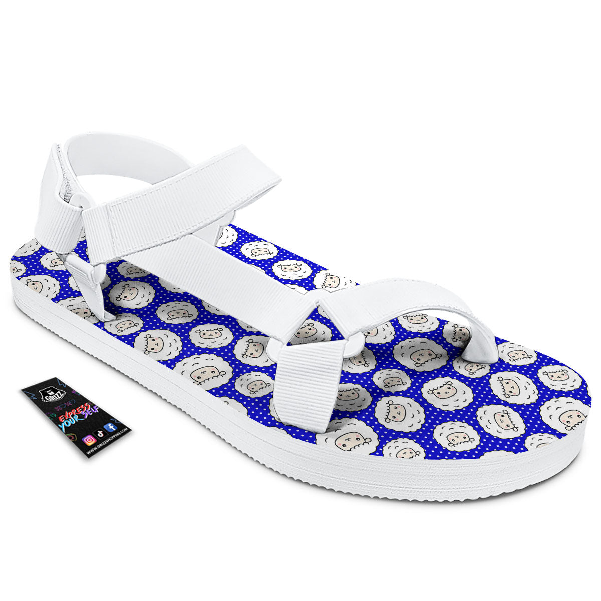 Sheep Cartoon Print Pattern White Open Toe Sandals-grizzshop
