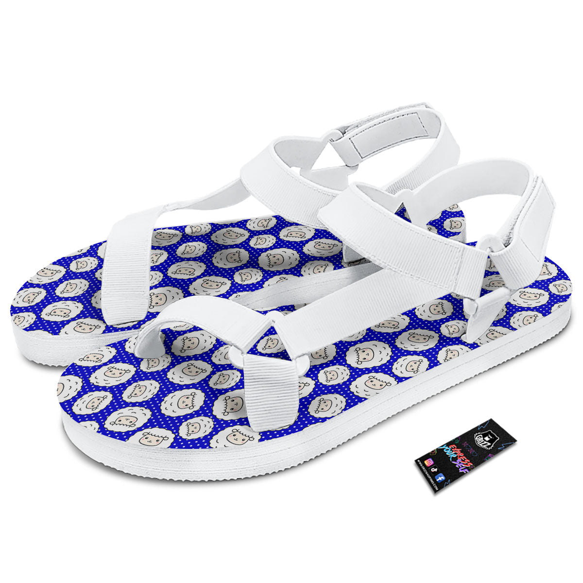 Sheep Cartoon Print Pattern White Open Toe Sandals-grizzshop
