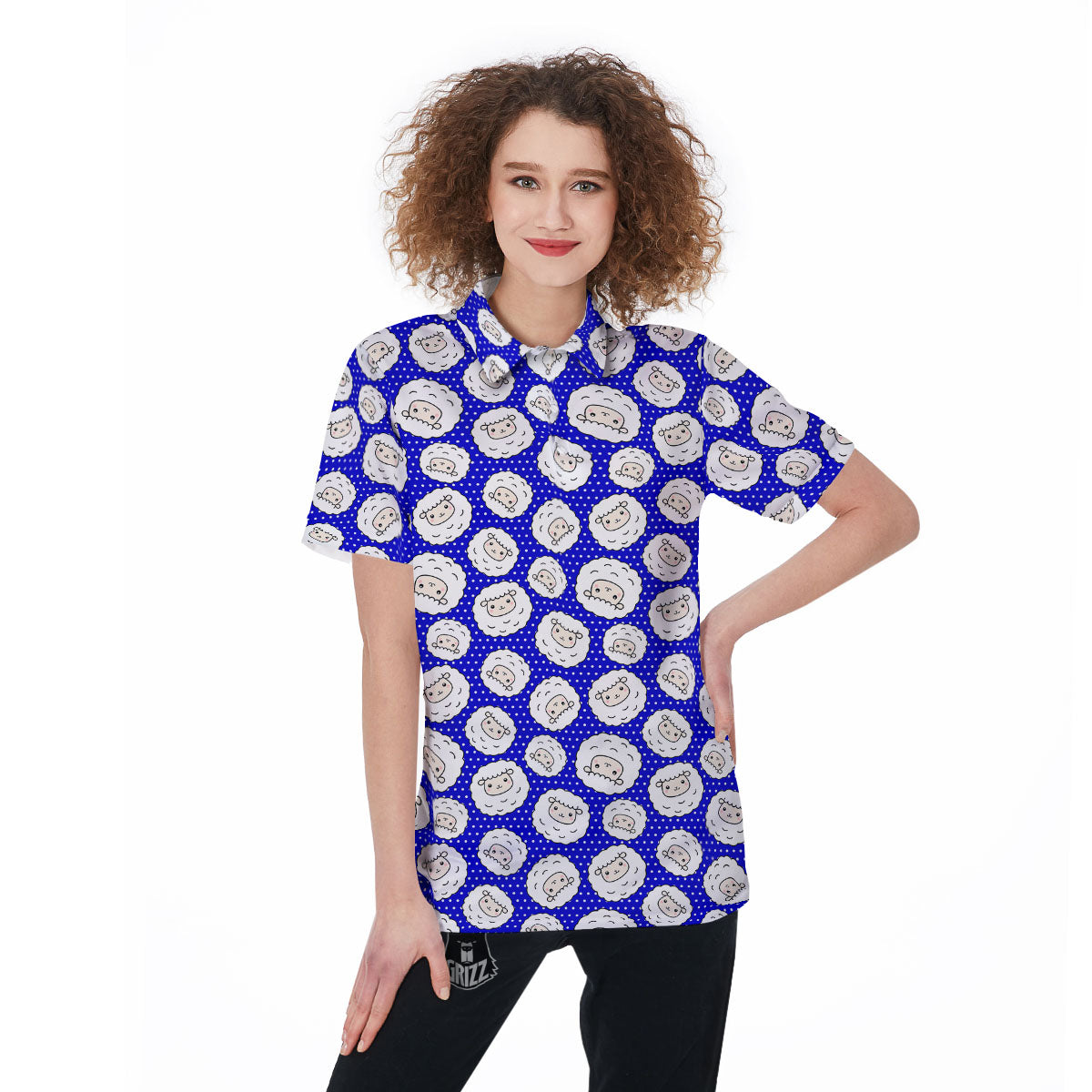 Sheep Cartoon Print Pattern Women's Golf Shirts-grizzshop