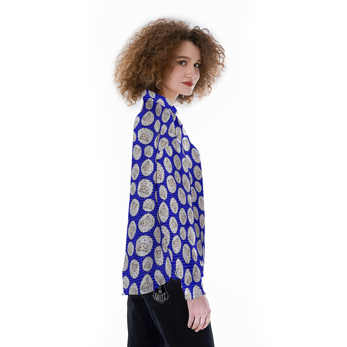 Sheep Cartoon Print Pattern Women's Long Sleeve Shirts-grizzshop